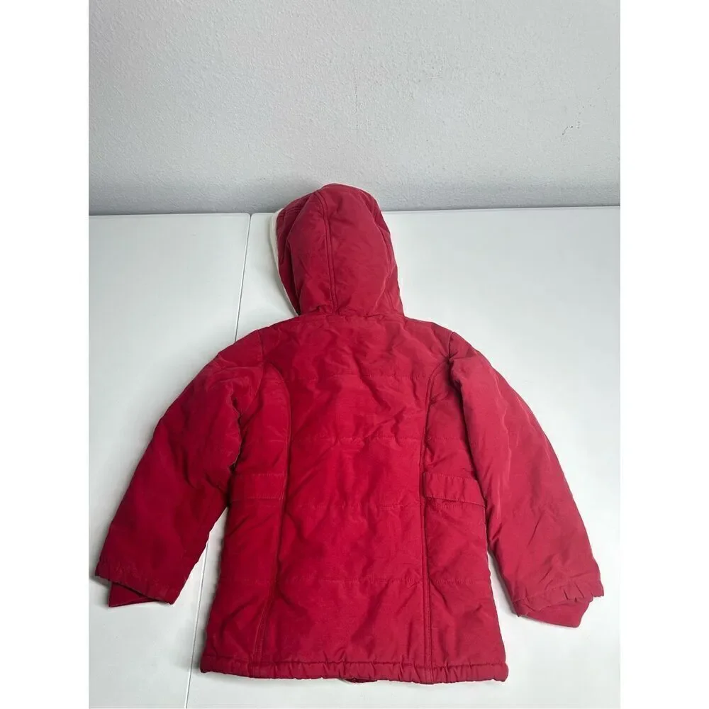 Janie & Jack Faux Fur Trim Fleece Lined Girls Red Cotton Blend Coat Size 4-5T